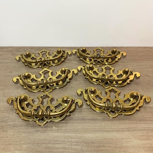 Vintage Brass Ornate Drawer Pulls Set of 6 Canada 1966 Chippendale Pierced Bail Handles Furniture Hardware Home Decor
