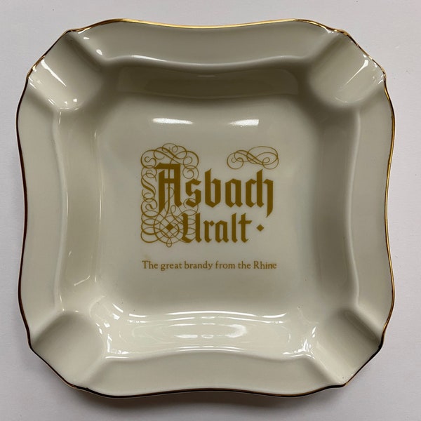 Asbach Uralt Ashtray Bavarian Brandy Advertising Heinrich Germany Gold Rim Home Decor Decor Collectible