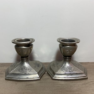 Ornate Pewter Candlestick Holders Y Hallmark Antique or Vintage Home Decor
