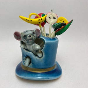 Mouse In Top Hat Cheese Toothpick Holder Vintage Japan Tableware
