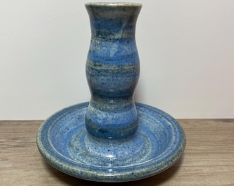 Vintage Studio Art Pottery Candlestick Holder – Hand-Painted Blue Ceramic Home Decor