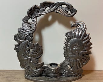 Celestial Candle Holder Sun Moon & Stars – Carson Pewter Statesmetal Made in Freeport PA, USA Vintage 90s Home Decor