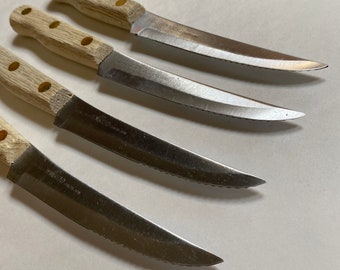Old Homestead Stainless Japan Set of 4 Serrated Knives Wood