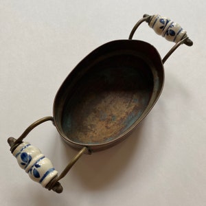 Copper Planter Pot Brass Ceramic Handles Vintage Fireplace Home Decor