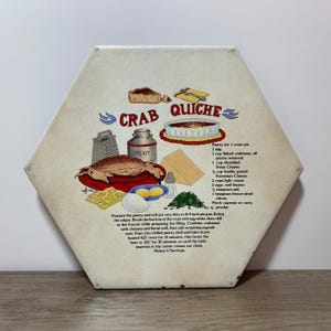 Crab Quiche Tile Trivet Made in Italy Hexagon Ceramic Recipe Vintage Kitchen Decor