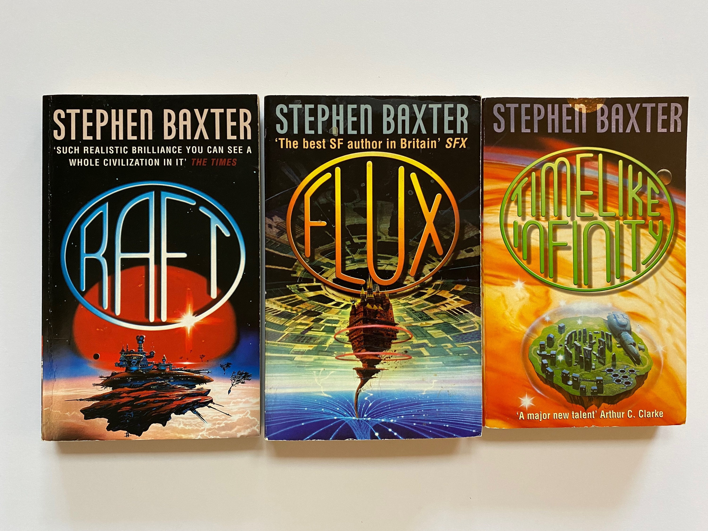 Stephen Baxter Lot of 3 Paperback Books 1990's Raft Flux Time Like