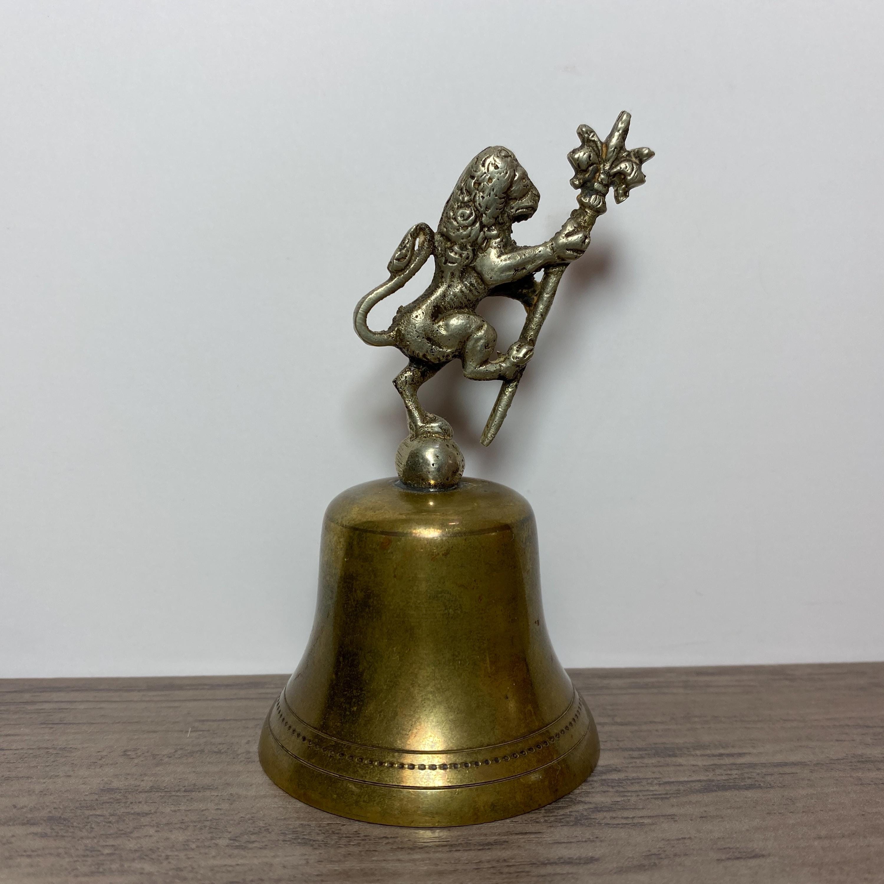Brass Bell Lion Rampant Fleur De Lis Sceptre Vintage Home Decor