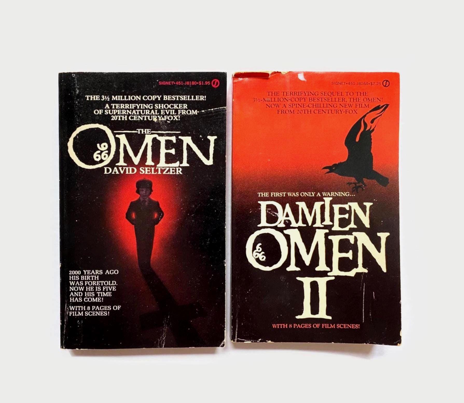 The Omen David Seltzer 1976 and Damien Omen II Joseph Howard 1978 Paperback First Printing Film Novelization Lot Vintage Horror Movie Books