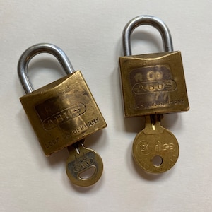 Vintage Lock and Keys Set of 2 Brass Abus Locks Co. Germany