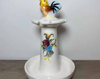Vintage Ceramic Spoon Rest with Chicken - Farmhouse Kitchen Decor Hen Spoon Holder Made in Japan