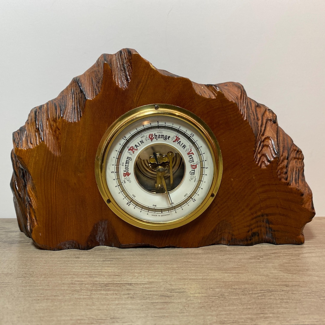 Vintage German Barometer Weather Guide Mounted on California Redwood ...
