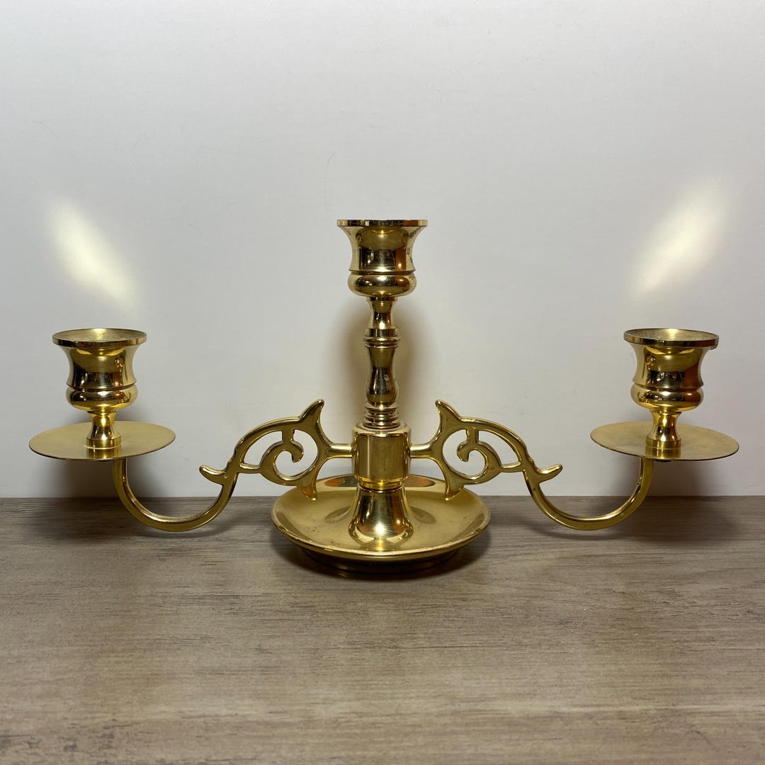 Baldwin Brass Triple Candlestick Holder Forged in America Heavy 3