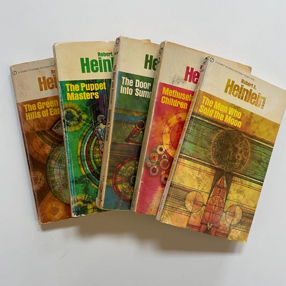Robert Heinlein Psychedelic Cover Art 1950s Paperback 5 Lot of
