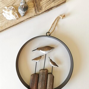 Nautical wreath with three sandpipers on a piece of driftwood, driftwood look, nautical decoration, door decoration, window decoration