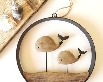 Maritime wreath with a whale, wooden whale, driftwood whale, maritime decoration, door decoration, window decoration,