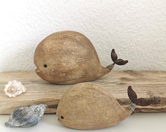 Whale in driftwood look, maritime decoration