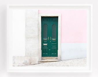 Door Photography, Large Wall Art, Door Picture, Door Photo, Lisbon Wall Art, Pink Wall Art, Green Wall Art