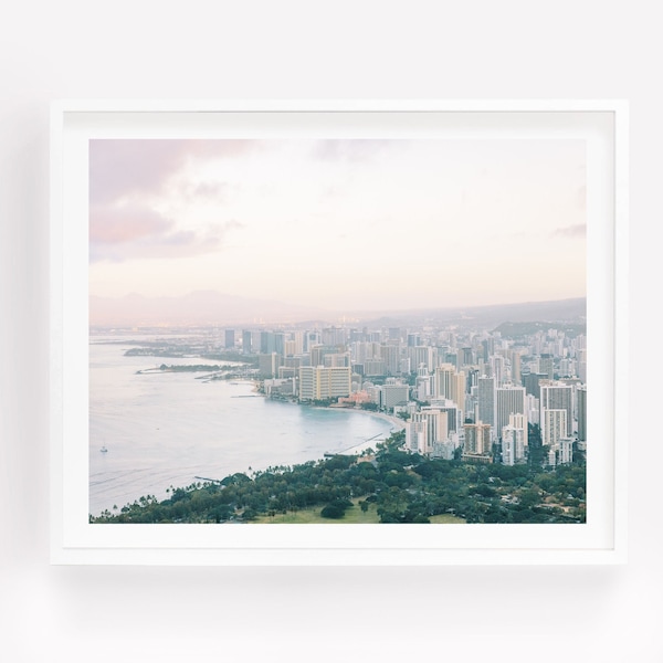 Honolulu Hawaii Wall Art, Honolulu Skyline at Sunrise, Hawaii Poster, Waikiki Print, Hawaii Photography