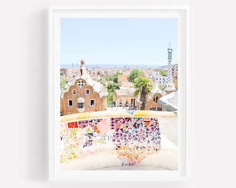 Park Guell Barcelona Photography Print: Colorful Mosaic Wall Art