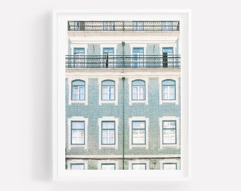 Lisbon Architecture Print: Green Azulejos Photography, Portugal Wall Art