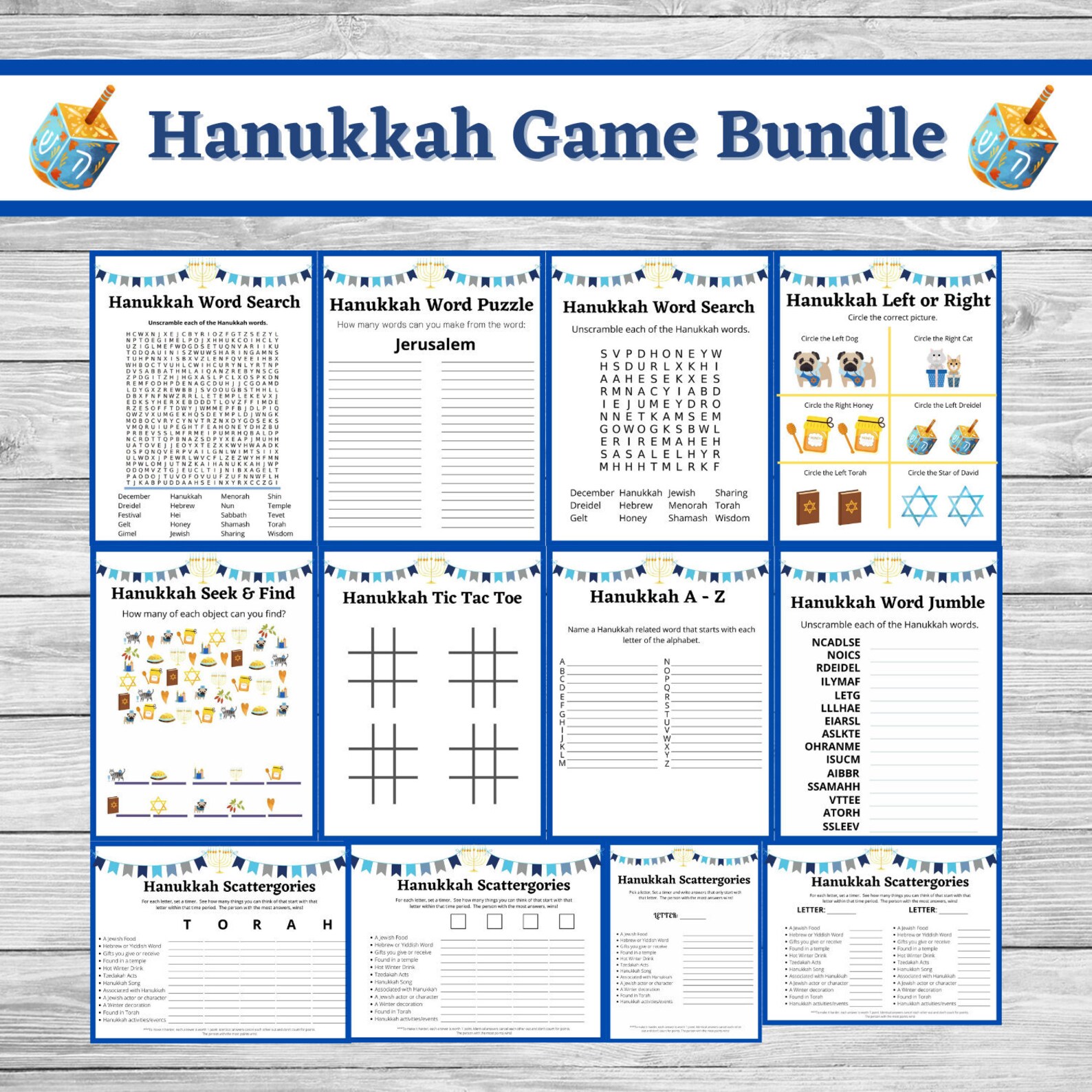 Hanukkah Game Bundle, Hanukkah Party Games, Hanukkah Printable