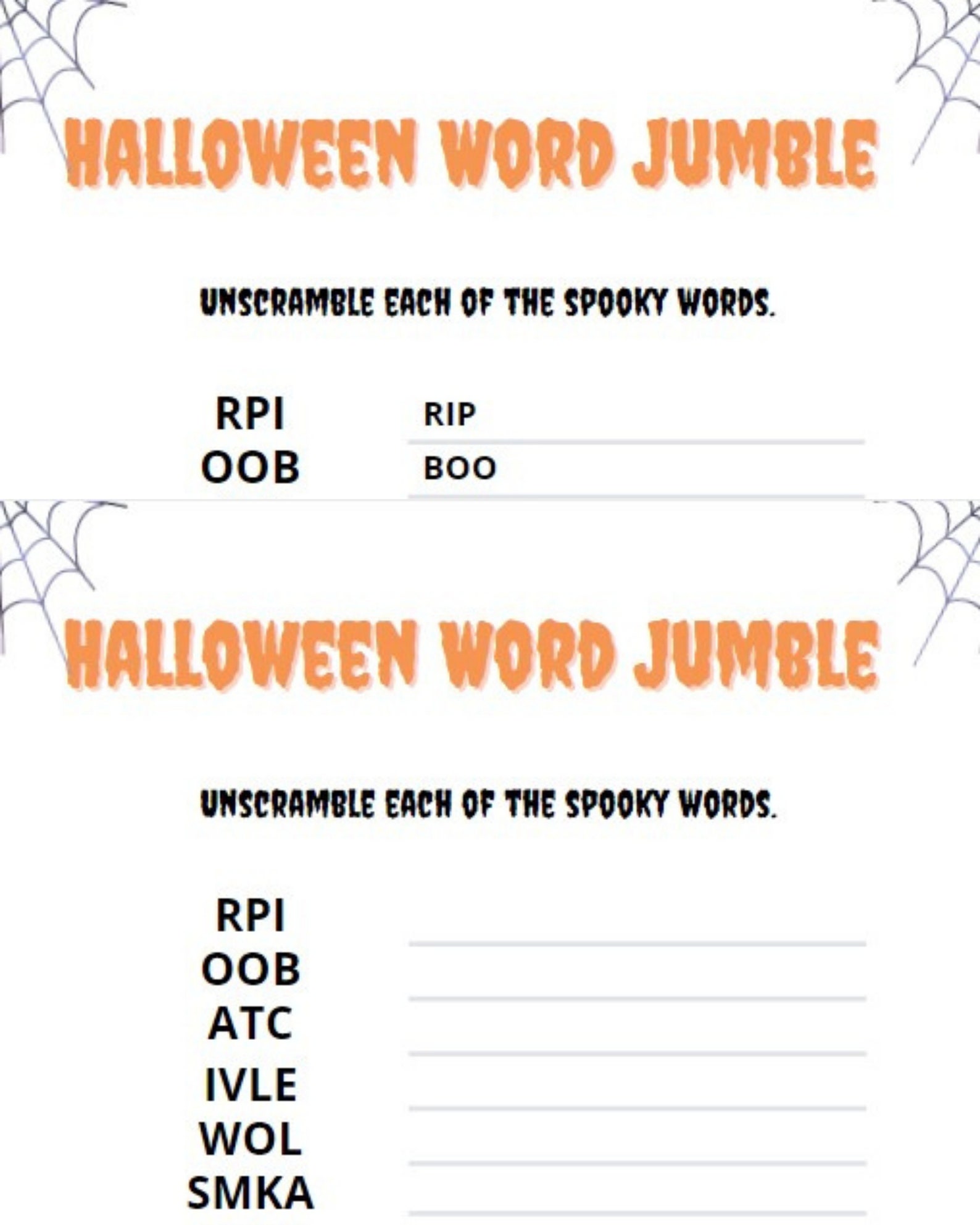 Halloween Word Jumble Bundle Halloween Word Jumble Halloween Etsy France