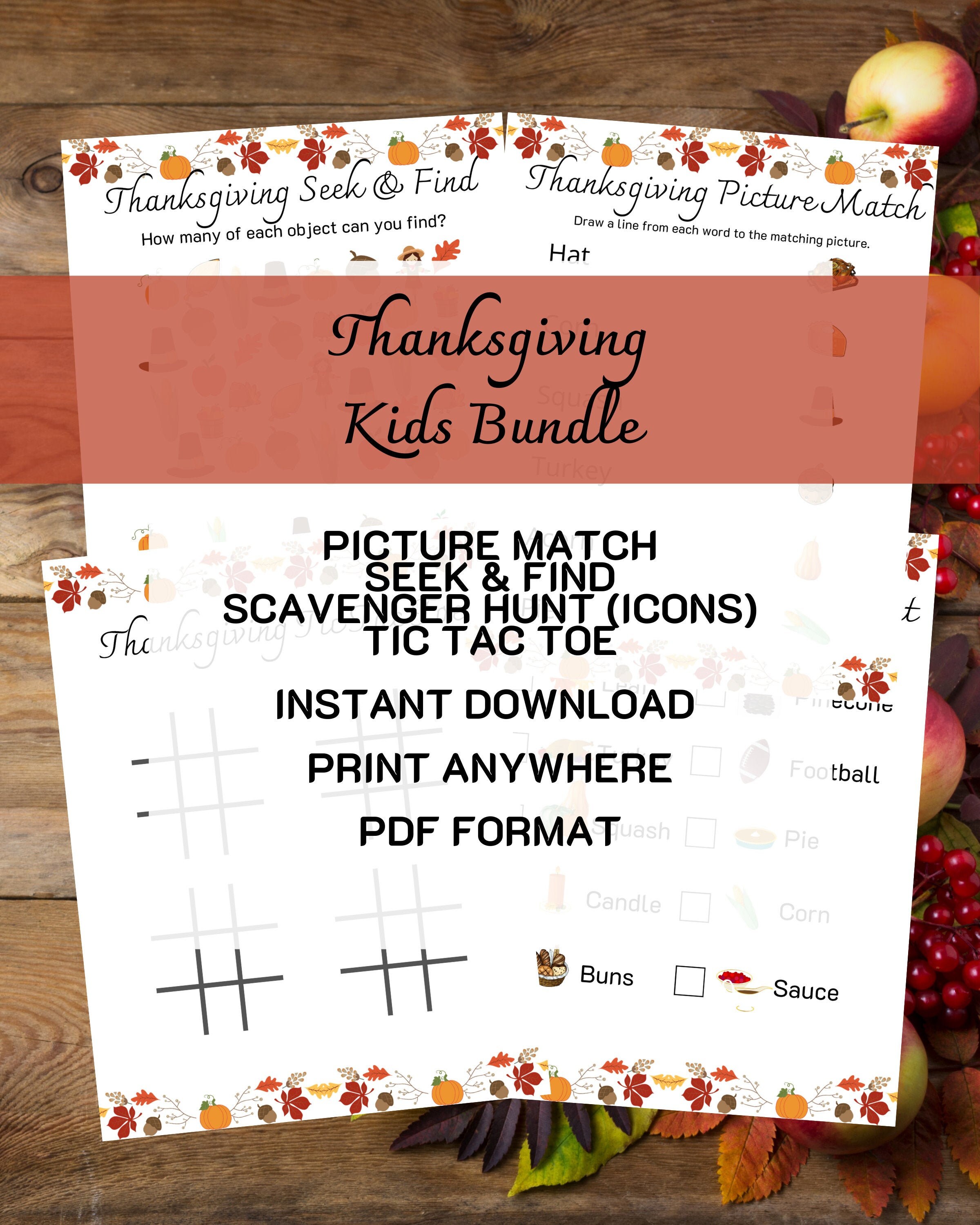 Thanksgiving Kids Bundle Tic Tac Toe Seek and Find | Etsy
