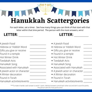 Hanukkah Scattergories, Scattergories, Hanukkah Party Games, Hanukkah ...
