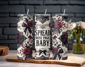 Spicy Romance Reader Tumbler: Dark Floral Bookish Cup with Straw