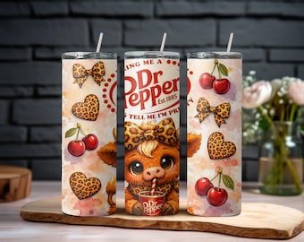 Gobelet Dr Pepper Vache Highland | Tasse western cerise imprimé léopard