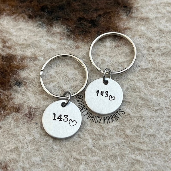 143 Keychain One Year Anniversary Gift for Boyfriend Couple BFF Gifts, For Him For Her, Small Dainty Metal Stamped Items