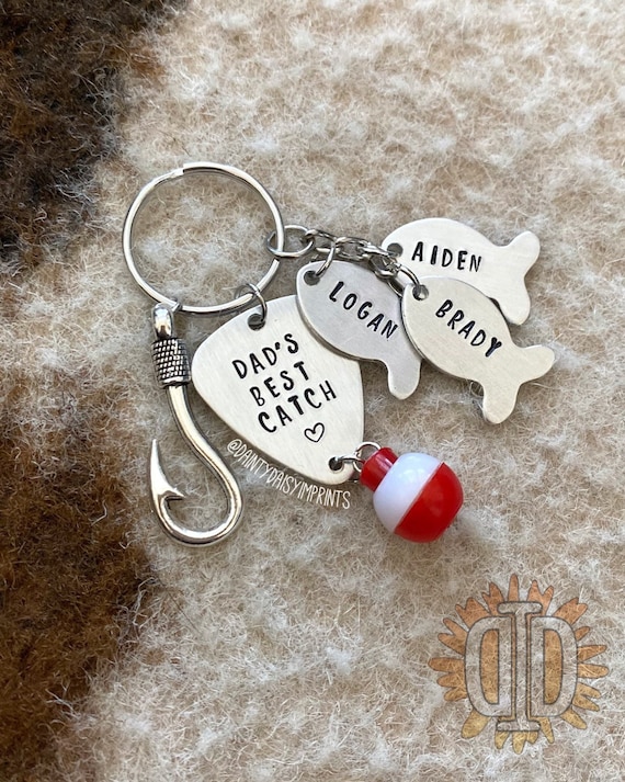 Personalized Fishing Keychain Gift, Custom for Dad Grandpa Grandma Mom,  Personalized From Kids for Papa, Fishing Gifts for Men 