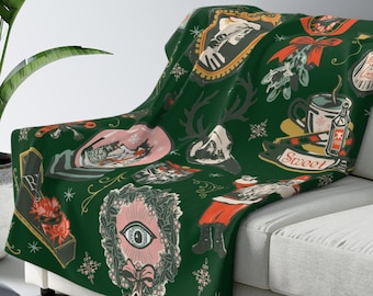 Victorian Gothic Christmas Blanket Christmas Fleece Throw Blanket Scary Christmas Creepy Christmas Home Decor Krampus Holiday Throw Blanket