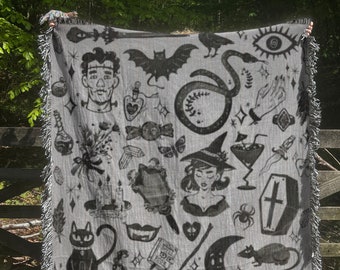 Witch Blanket Halloween Blanket Tarot Blanket Woven Blanket Woven Throw Blanket Aesthetic Blanket Holiday Throw Blanket Witchy Mystical Home