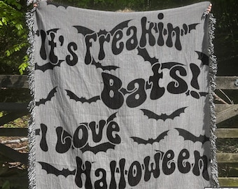 Bats Blanket Halloween Bat Blanket Woven Throw Tapestry Batty Decor Its Frickin Bats Bat Lovers Gift Halloween Blankets Gothic Throw Blanket