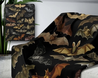 Vintage Bats Blanket Halloween Decor Fleece Blanket Witch Blanket Cozy Fall Blanket Halloween Throw Blanket Gothic Home Decor Fleece Throw