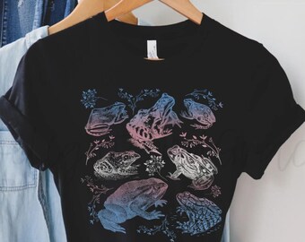 Cottagecore Frogs Collage Tee Subtle Trans Pride Flags Shirt Transgender Pride Tshirt Subtle Pride T-Shirt LGBTQ Discreet Trans Pride Shirts