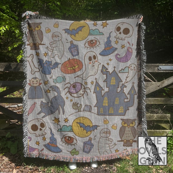 Kawaii Doodles Woven Throw Blanket Kawaii Aesthetic Blanket Witchy Blanket Witch Blankets Pastel Goth Blanket Hallowen Gift Home Decor Gifts