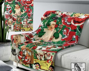 Retro Christmas Blankets Vintage Santa Christmas Decor Indoor Blanket Holiday Home Decor Fleece Christmas Throw Blanket Farmhouse Throws