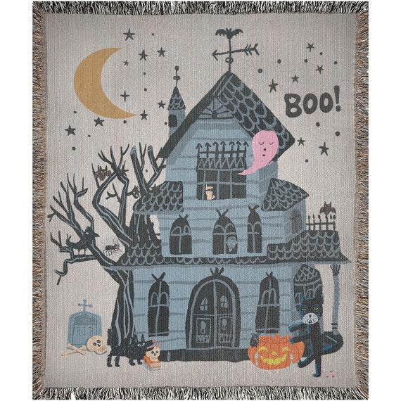 Haunted House House To Home Fleece Throw Halloween Blanket