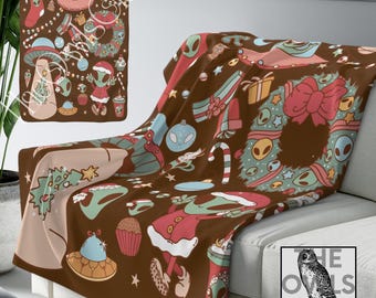 Alien Christmas Blanket Christmas Fleece Aliens Throw Blanket Cryptid Christmas Home Decor Holiday Fleece Blanket Paranormal Throw Blankets