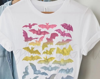 Vintage Bats Collage Shirt Subtle Pansexual Pride Shirt LBGTQ Dark Academia TShirt Gothic Clothing Discreet Pride Shirt Pan Panda Clothing