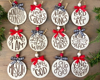 Names of Jesus Ornament, Christ Centered Ornament, 12 Days of Christmas Ornaments, Christian Holiday Decor, Neighbor Christmas Gift