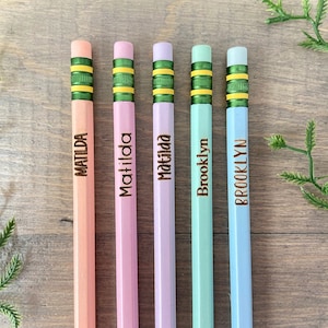 Engraved Pastel Pencils, Back To School Writing Supplies, Personalized Pencil Set,  Girl First Day Of School Gift, Kids Engraved Pencils