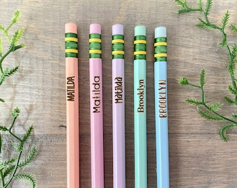 Engraved Pastel Pencils, Back To School Writing Supplies, Personalized Pencil Set,  Girl First Day Of School Gift, Kids Engraved Pencils