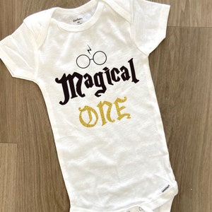 Wizard First Birthday Party Outfit, Magical One Baby Outfit, Wizard Baby Bodysuit, Magic ONESIE® brand bodysuit , Wizard House Sorting Party