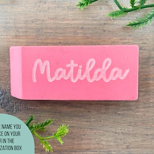 Personalized Pink Eraser, Name Eraser, Custom Back To School Supplies, Monogramed School Supplies, Personalized Writing Supplies image 3