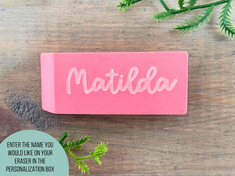 Personalized Pink Eraser, Name Eraser, Custom Back To School Supplies, Monogramed School Supplies, Personalized Writing Supplies image 3