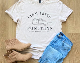 Farm Fresh Pumpkins Shirt, Womens Fall Pumpkin Shirt, Minimal Halloween Shirt, Pumpkin Patch Tshirt, Pumpkin Truck Clothing, Fall Women Gift