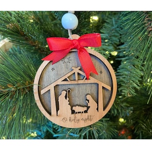 Nativity Ornament, Manger Scene Ornament, Christian Holiday Decor, Neighbor Christmas Gift, Christmas Party Favor, Baby Jesus Ornament, Wood